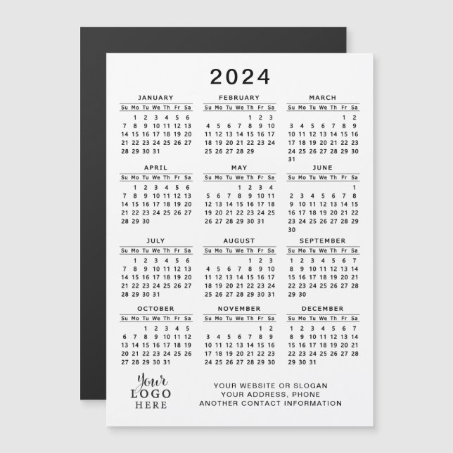 Logo 2024 Magnetic Calendar Promotion White Black (Front/Back)