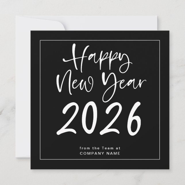 Logo 2026 Calendar QR Code Company New Year Black Holiday Card (Front)
