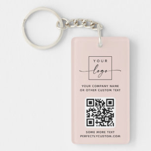 Logo 3 QR codes custom text light blush pink Key Ring