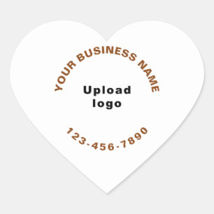 Logo and Brown Business Name and Phone Number on Heart Sticker