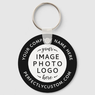 Logo and custom text black white round key ring