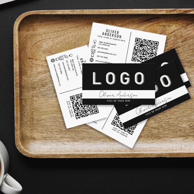 LOGO and QR code Black Business Card (Creator Uploaded)
