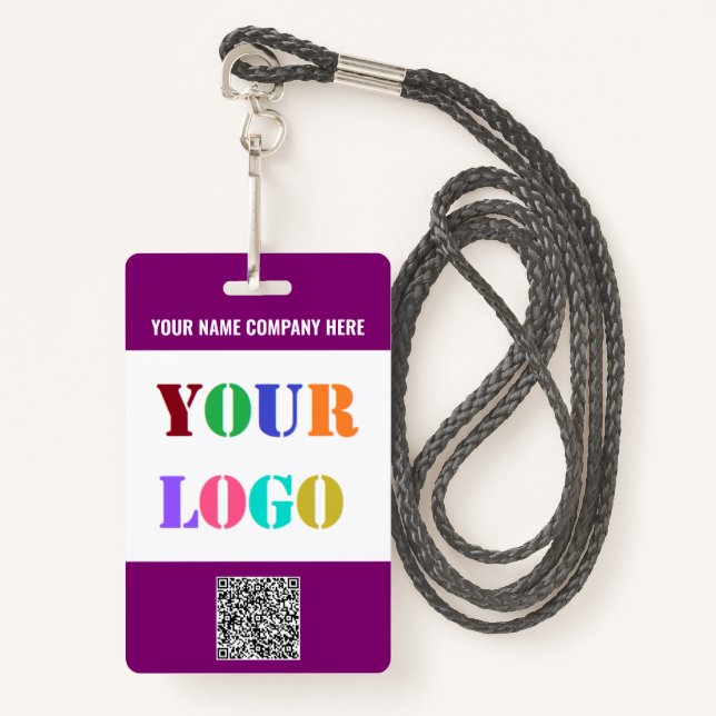 Logo and QR Code Info Text Business Badge Template ID Badge (Front with Lanyard)
