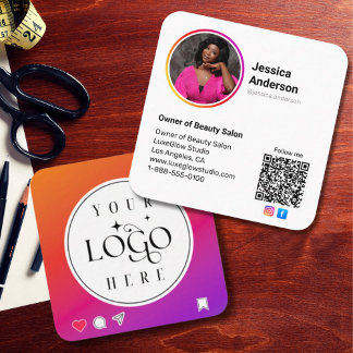 Logo and QR Code Instagram style Square Business Card