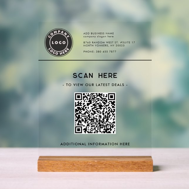 Logo and QR Code Modern Business Deals Website Acrylic Sign (Neutral)