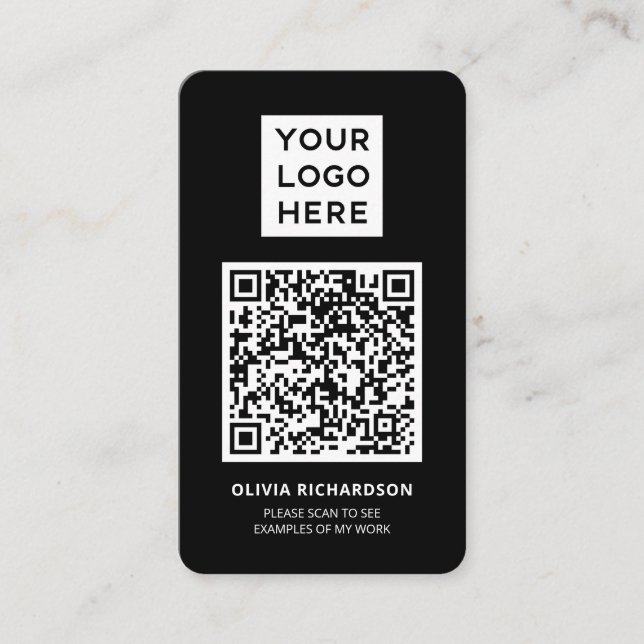 Logo and QR Code | Simple Professional Black Business Card (Front)