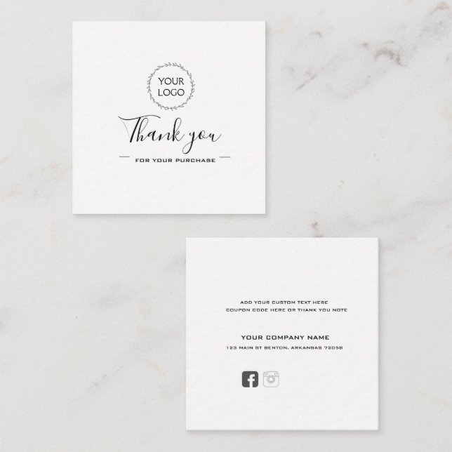 Logo and social media elegant script thank you card (Front/Back)