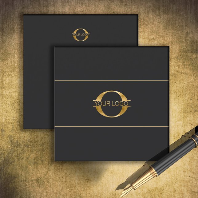 Logo and Social Media Icons Gold/Bk Sq  ID810 Square Business Card (Creator Uploaded)