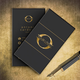 Logo and Social Media Icons Gold Foil/Bk Vrt ID810 Business Card