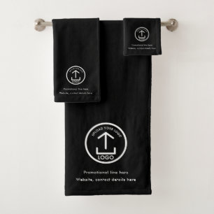 Logo and Text Promotional Professional Swag Black Bath Towel Set