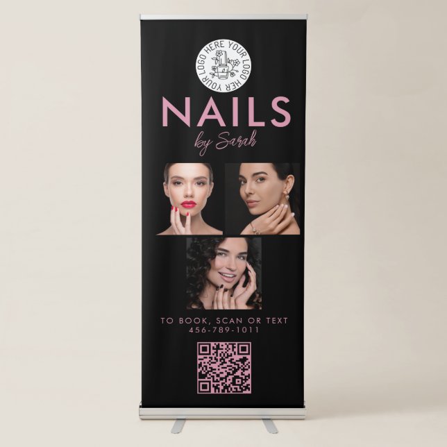 Logo Appointment Booking QR Code Nail Technician Retractable Banner (Front)