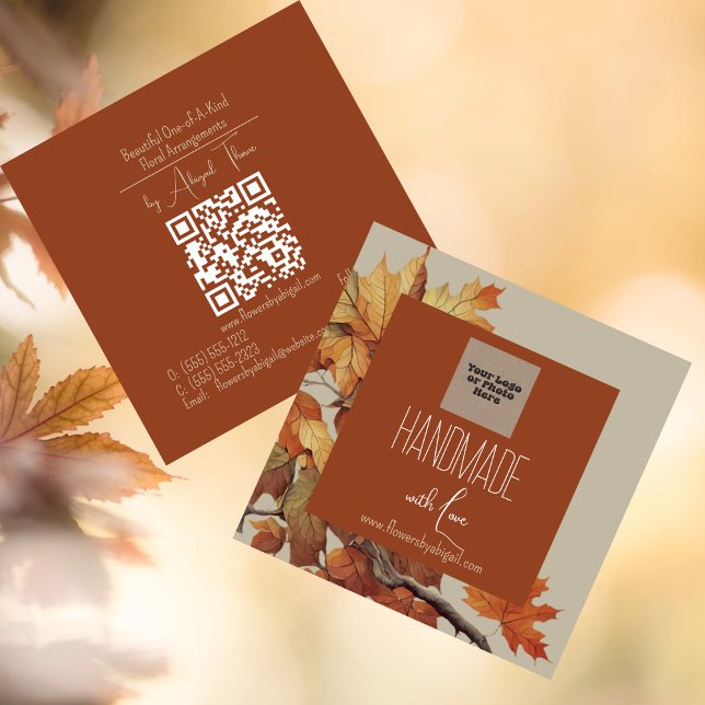 Logo Autumn | Fall Floral Handmade Crafting  Square Business Card (Logo Autumn Fall Floral Handmade Crafting Square Business Card)