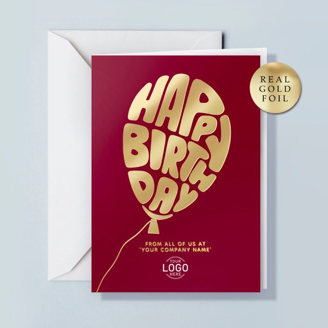 Logo Balloon Burgundy Business Foil Birthday Card (Creator Uploaded)