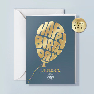 Logo Balloon Dusty Blue Business Foil Birthday Holiday Card