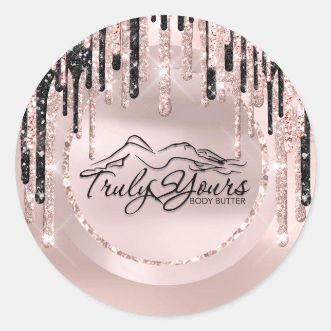 Logo Beauty Body Butter Drips Rose Glitter Classic Round Sticker (Front)
