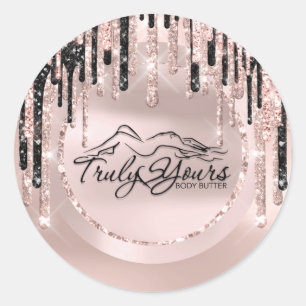 Logo Beauty Body Butter Drips Rose Glitter Classic Round Sticker