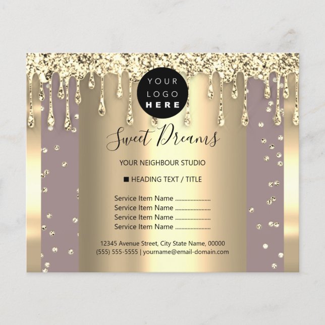 Logo Beauty Makeup Nails Price List Blush Gold Flyer (Front)