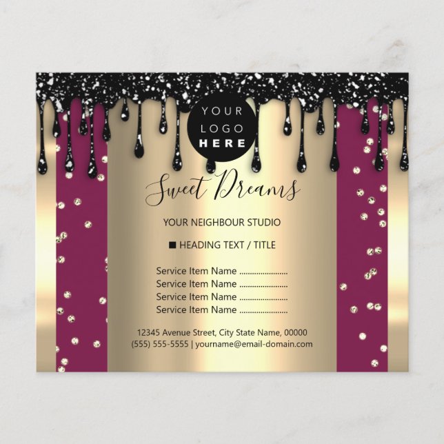 Logo Beauty Makeup Nails Price List Drips Berry Flyer (Front)