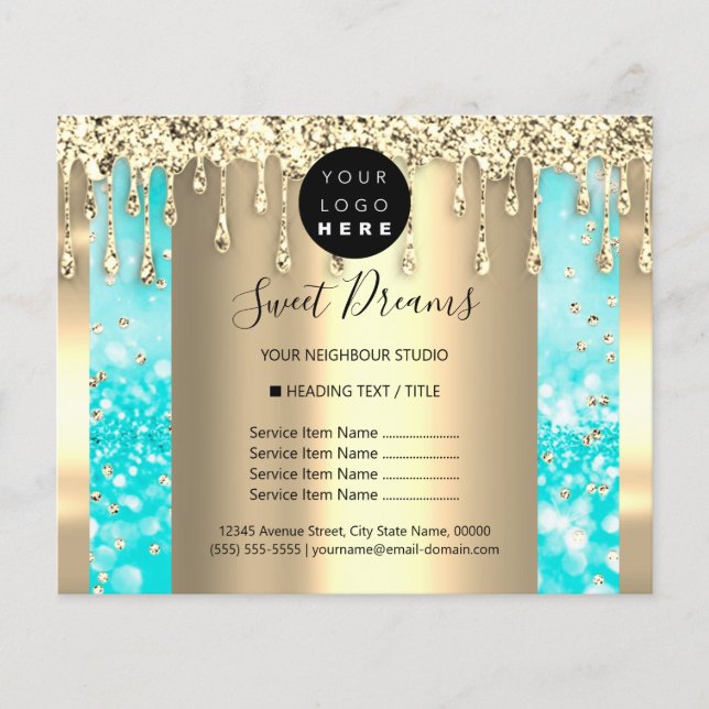 Logo Beauty Makeup Nails Price List Gold Blue Flyer (Front)