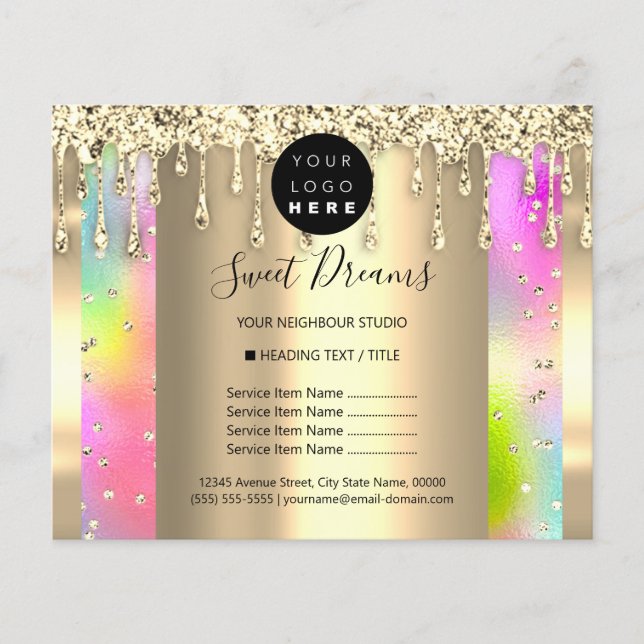Logo Beauty Makeup Nails Price List Gold Colourful Flyer (Front)