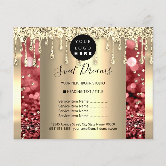 Logo Beauty Makeup Nails Price List Gold Glitter Flyer (Front)