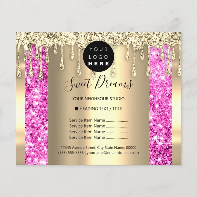Logo Beauty Makeup Nails Price List Gold Pink Flyer (Front)