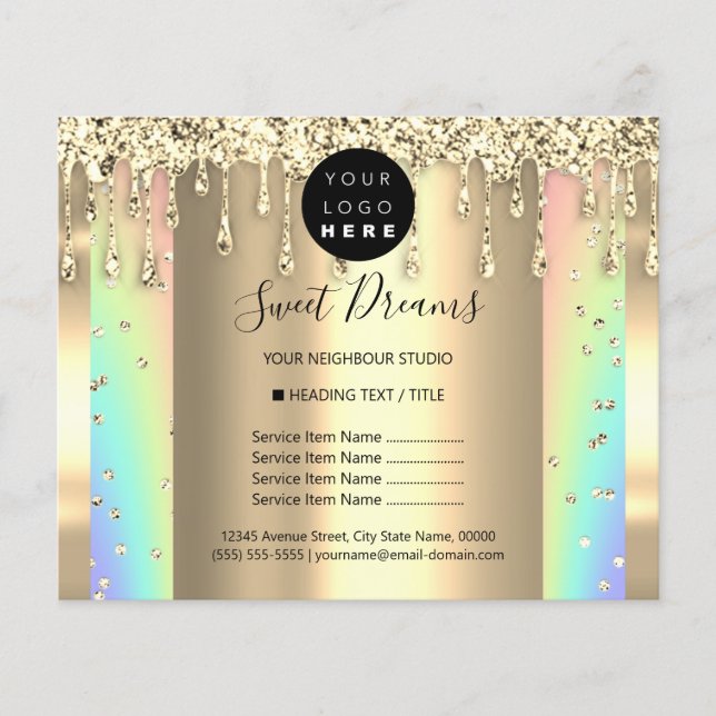 Logo Beauty Makeup Nails Price List Gold Rainbow Flyer (Front)
