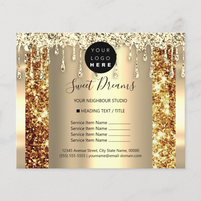 Logo Beauty Makeup Nails Price List Gold Spark  Flyer (Front)