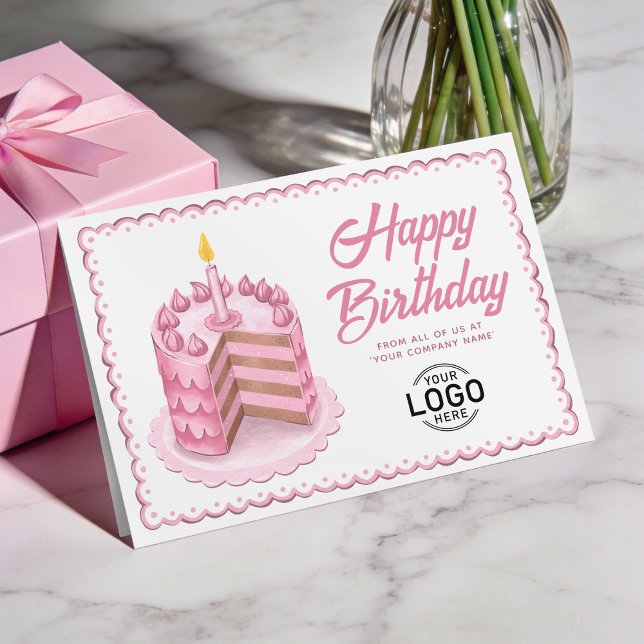 Logo Big Vintage Pink Cake Business Birthday Card (Creator Uploaded)