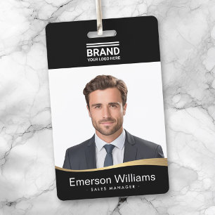 Logo black faux golden wave employee name id ID badge