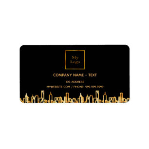Logo black gold city skyline business real estate label