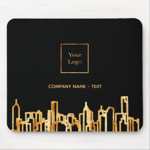 Logo black gold city skyline business real estate mouse mat