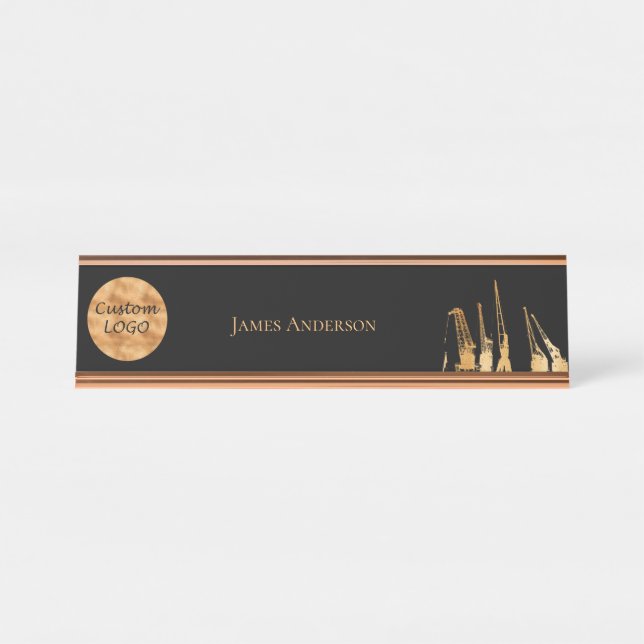 Logo black gold construction cranes industry desk name plate (Front)
