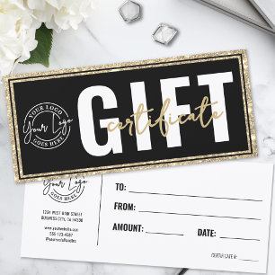 Logo Black Gold Glitter Business Gift Certificate