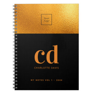 Logo black gold monogram initial business luxury notebook