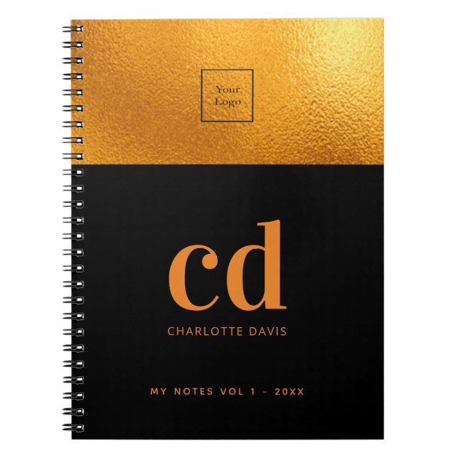 Logo black gold monogram initial business luxury  notebook (Front)