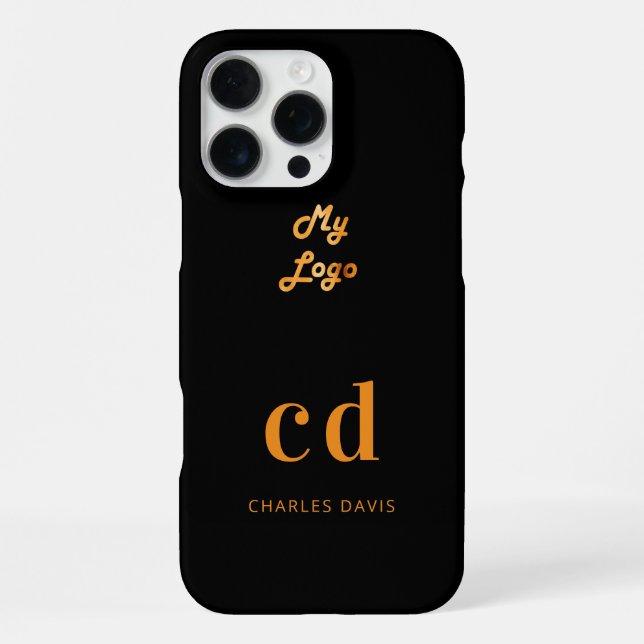 Logo black gold monogram initials business iPhone case (Back)