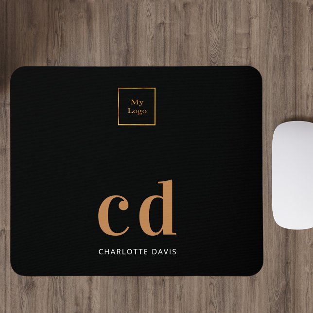 Logo black gold monogram initials business mouse mat (Creator Uploaded)