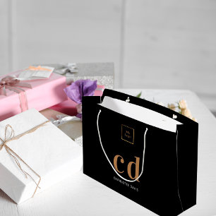 Logo black gold monogram initials shopping large gift bag