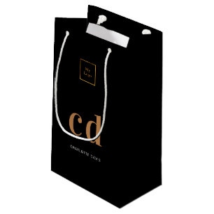 Logo black gold monogram initials shopping small gift bag