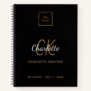 Logo black gold monogram modern business notebook