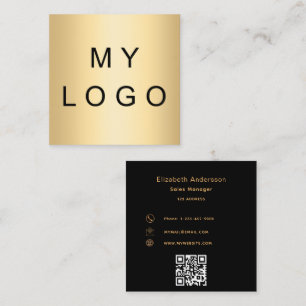 Logo black gold qr code square business card