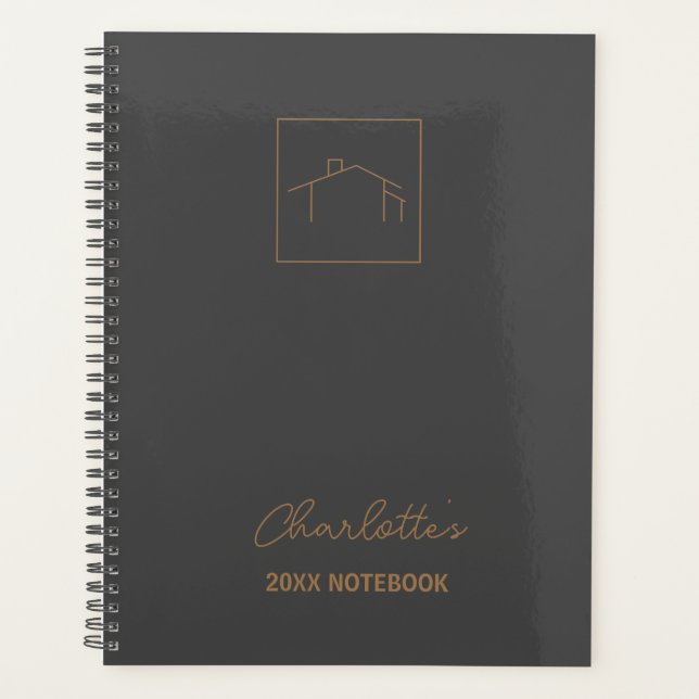 Logo Black Gold, Real Estate Business Notebook Planner (Front)