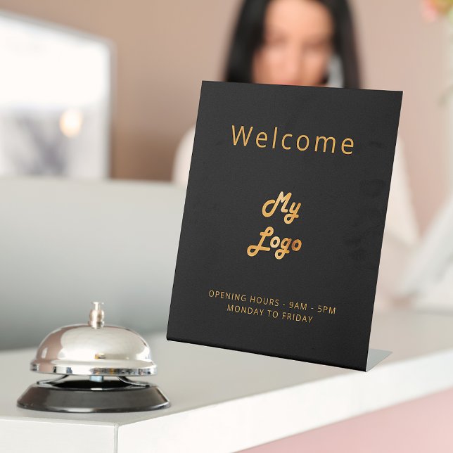 Logo black gold welcome business pedestal sign (Creator Uploaded)
