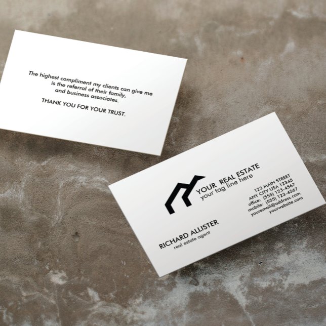 LOGO Black house real estate agent professional Referral Card (Creator Uploaded)