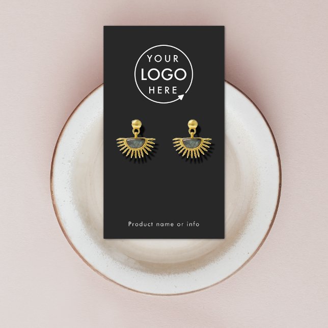 Logo Black Jewelery Earring Display Card (Modern sleek black earring display card by Guava - clean, stylish, and customizable)