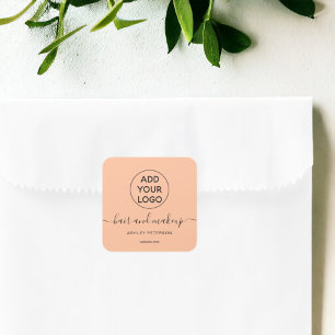 Logo black peach simple typography hair makeup square sticker