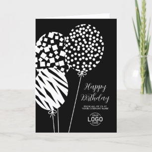 Logo Black White Balloons Corporate Birthday Card