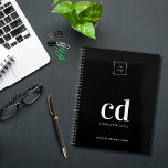 Logo black white monogram initials business 2025 planner<br><div class="desc">Black background and white text. Personalise and add your logo,  monogram initials,  name and a title year 2025 (any year). Your logo both on the front and the back.  Space for your website address on the  back.</div>