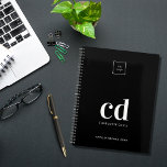 Logo black white monogram initials business 2025 planner<br><div class="desc">Black background and white text. Personalise and add your logo,  monogram initials,  name and a title year 2024 (or any year). Your logo both on the front and the back.  Space for your website address on the  back.</div>